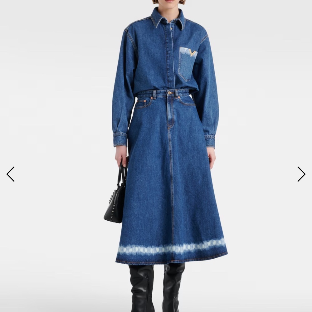Valentino Vgold distressed denim midi skirt